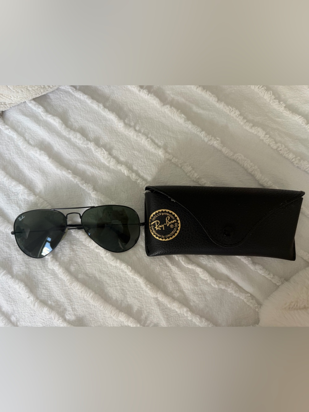 Ray-Ban Black Frame Sunglasses with Dark Green Lenses